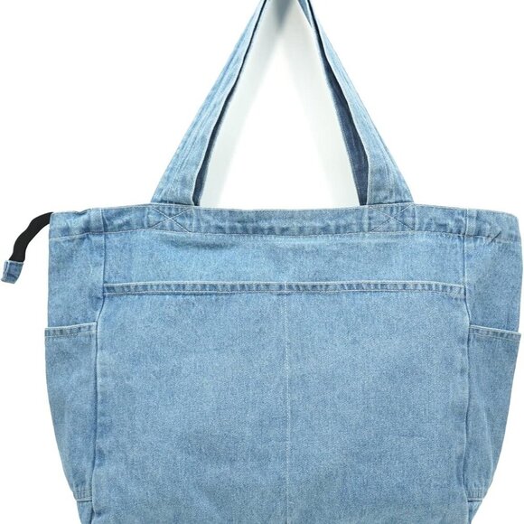 Denim Tote Bag Casual Style Lightweight Classic Retro Travel Shopper Shoulder Ha - Picture 1 of 5